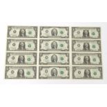 Collection of uncut American $1 and $2 notes : For Condition Reports please visit www.