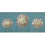 18ct white gold opal and diamond cluster ring with matching earrings, the ring size S, approximate