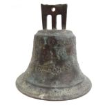 Large bronze monastery bell possibly Spanish, 28cm high x 30cm diameter : For Condition Reports