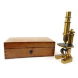 Mahogany cased Carl Zeiss microscope, numbered 6528, 28cm high : For Condition Reports please
