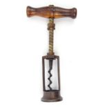 Brass and steel King corkscrew, patent number 6061, 14.5cm long : For Condition Reports please visit