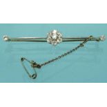 Unmarked gold diamond flowerhead bar brooch, 6.5cm long : For Condition Reports please visit www.