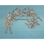 Unmarked white gold diamond floral spray brooch, 6.5cm long, approximate weight 26.8g : For