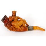 Busty lady cased meerschaum pipe with Birmingham hallmarked silver collar, 14cm long : For Condition