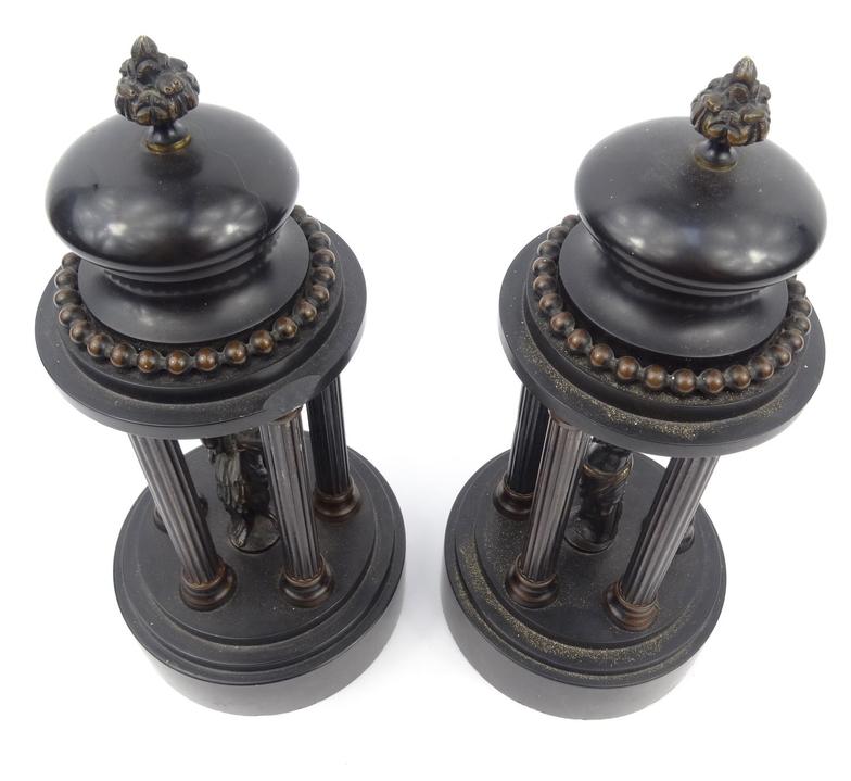 Pair of Italianate classical bronze marble column mantel ornaments, 27.5cm high : For Condition - Image 2 of 7