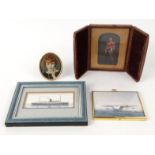 Miniature watercolour of Brighton Southern Railway hospital ship, miniature watercolour of a