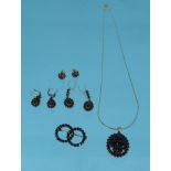 Garnet jewellery comprising pendant, three pairs of earrings and a brooch : For Condition Reports