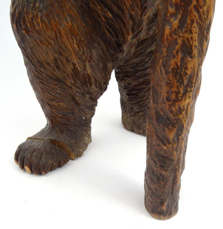 Large wooden carved Black Forest model of a bear with a walking stick, 56cm high : For Condition - Image 3 of 9