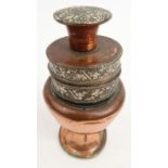 Tibetan copper and silver metal inkwell with floral design, 12cm high : For Condition Reports please