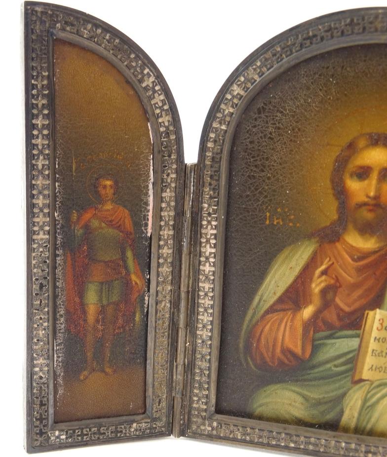 Russian silver framed hand painted icon, Russian script to back, dated 1915, given by Roderick to - Image 2 of 8