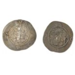Two Middle Eastern Judo-Persian silver coins, 14th century, with envelope from Rochester Museum, the