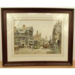 J.L. Chapman - Watercolour view of Chester, mounted and framed, 47cm x 34cm : For Condition