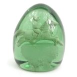 Victorian green glass dump weight with horse and rider, 12.5cm high : For Condition Reports please