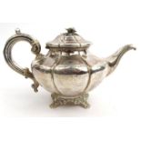 Victorian silver teapot with floral knop, S.H.D.C London 1839-40, 16.5cm high : For Condition