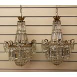 Pair of good quality brass chandeliers with cut glass drops, approximately 48cm tall : For Condition