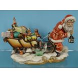 Large Capo-di-Monte figure of Santa with sleigh, 38cm long : For Condition Reports please visit