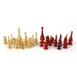 18th/19th Century? part ivory red stained chess set, the largest piece 9cm high : For Condition