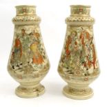 Pair of oriental Japanese Satsuma vases, hand gilded and painted with figures, 29cm high : For