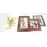 Collection of pen ink and watercolour costume designs including Jimmy Edwards, Nurse Maid 1910,