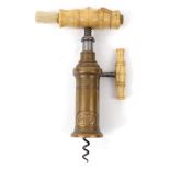 Victorian Dowler patent brass and bone handled corkscrew, 20cm long : For Condition Reports please