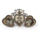 Silver triptych heart shaped photo frame, GH London 1897-98, 14.5cm long : For Condition Reports