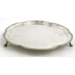 Silver three footed salver, R&D Sheffield 1936-37, 26cm diameter : For Condition Reports please