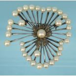 Large silver and pearl spray brooch, 6cm long, approximate weight 23.6g : For Condition Reports