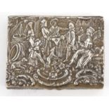 Continental 800 grade silver cigarette case embossed with figures and animals, 8cm long : For