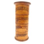 Victorian wooden treen cylindrical four section spice tower, 21cm high : For Condition Reports