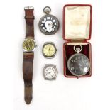 Three military interest wristwatches and two military interest pocket watches : For Condition