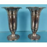 Pair of large silver trumpet shaped vases, Birmingham hallmarked, 17.5cm high : For Condition