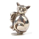 Novelty unmarked silver cat sifter, stamped 'Portugal' to the base, 5.7cm high : For Condition