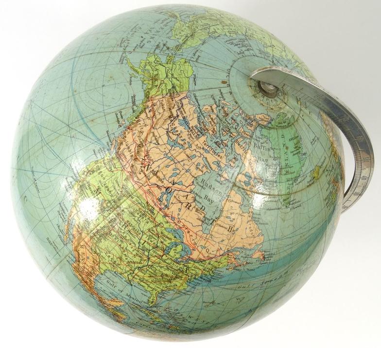 Doctor R. Neuse Columbus geographical globe, mounted on a wooden stand, 50cm high : For Condition - Image 2 of 3