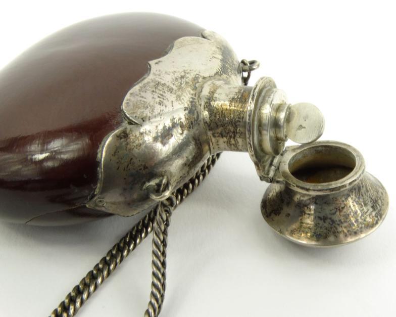 Unusual silver topped nut scent bottle on chain, 6cm long : For Condition Reports please visit www. - Image 5 of 5