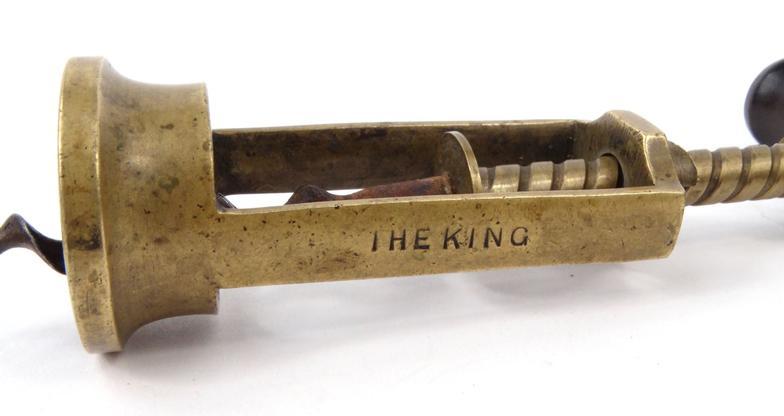 Victorian wooden and brass 'The King Patent' corkscrew numbered 6064, 18cm long : For Condition - Image 2 of 8