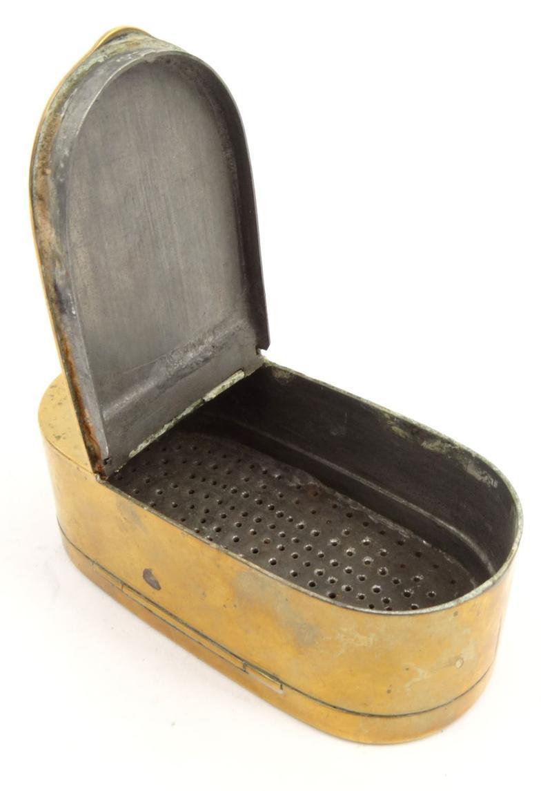 Victorian brass nutmeg grater tin, 9cm long : For Condition Reports please visit www. - Image 3 of 9