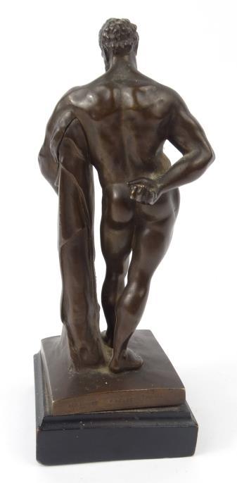 19th Century bronze figure of Hercules, impressed F. Hesse Cassel and Geschutzt, mounted on a wooden - Image 4 of 7