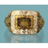 Antique 18ct gold white enamel mourning ring engraved 1827 to the inside, size Q, approximate weight