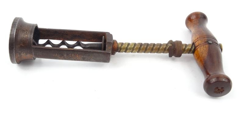 Brass and steel King corkscrew, patent number 6061, 14.5cm long : For Condition Reports please visit - Image 3 of 6