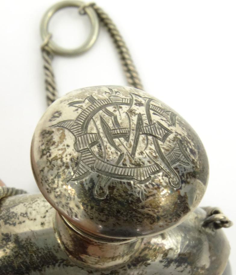 Unusual silver topped nut scent bottle on chain, 6cm long : For Condition Reports please visit www. - Image 3 of 5