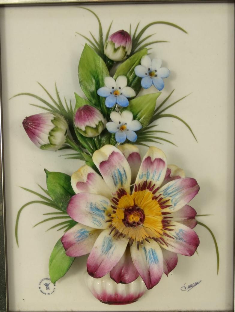 Three Capo-di-Monte floral plaque, the largest 20cm x 15cm : For Condition Reports please visit - Image 2 of 6