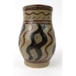 Omega Workshop studio pottery vase hand painted with a stylised decoration, hand painted EH and