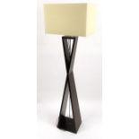 Stylish retro black triangular shaped lamp with cream shade, 155cm high : For Condition Reports