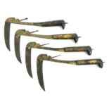 Four Middle Eastern Afghan brass bone handled folding knives, the largest 22cm long when closed :