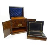 Victorian burr walnut sewing box with pull out writing slope, 37cm high : For Condition Reports