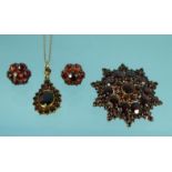 Garnet four tier brooch with similar pendant and earrings, the brooch 4cm diameter : For Condition