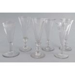 Six various antique wine glasses - two etched with vines and corn, the largest 17cm high : For