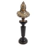 Bronze bust of Queen Victoria marked 'R.BELT S 1897' on a wooden stand, 17cm high : For Condition