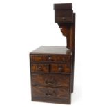 Oriental Japanese wooden sewing chest with a series of drawers, 50cm high : For Condition Reports