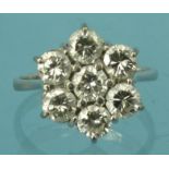 18ct white gold diamond flowerhead ring, size O, approximate weight 4.5g : For Condition Reports